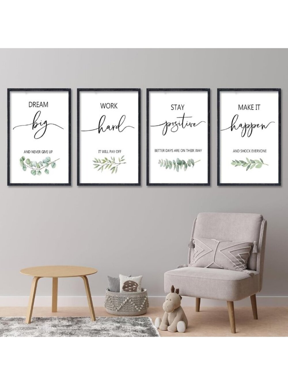 Set of 4 Inspirational Quotes Wall Art Prints, 16x11 Inch, Motivational Decor